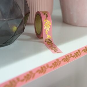 LEAVES PINK & GOLD washi tape for crafts & home decor 15mm x 10m