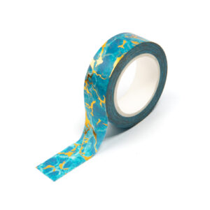 SPRIGS AQUA BLUE & GOLD MARBLE Washi Tape for Crafts & Home Decor