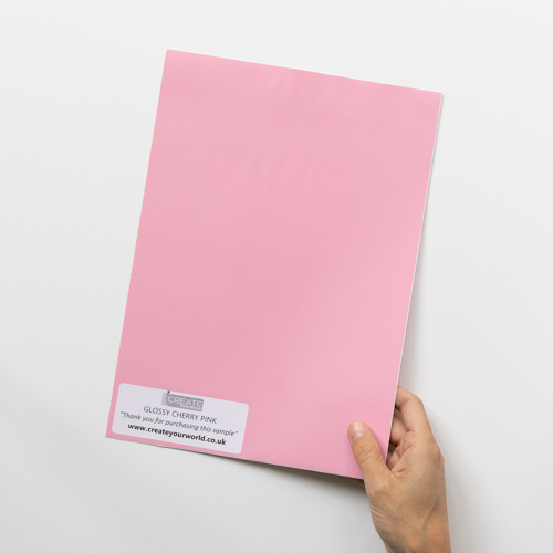 Dc fix Glossy Cherry Pink sticky back plastic is available in either gloss or matt finish, a popular choice for updating kitchen doors, on a budget.