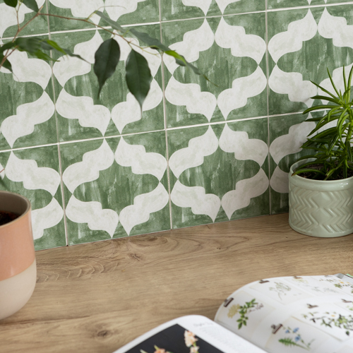 Quadrostyle Arabesque Jade Green Wall Tile & Furniture Vinyl Stickers 15 x 15cm