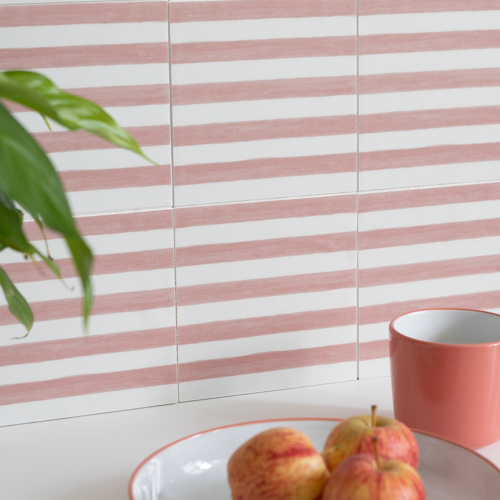 Quadrostyle Stripes Pink Wall Tile & Furniture Vinyl Stickers 15 x 15cm