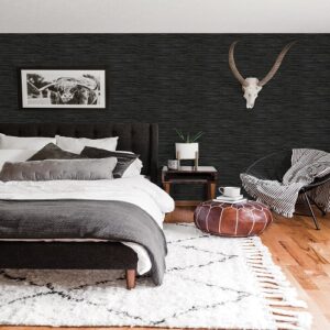 Nu Wallpaper GRASSWEAVE BLACK Peel and Stick Wallpaper 52.07cm(W) 5.49m(L)