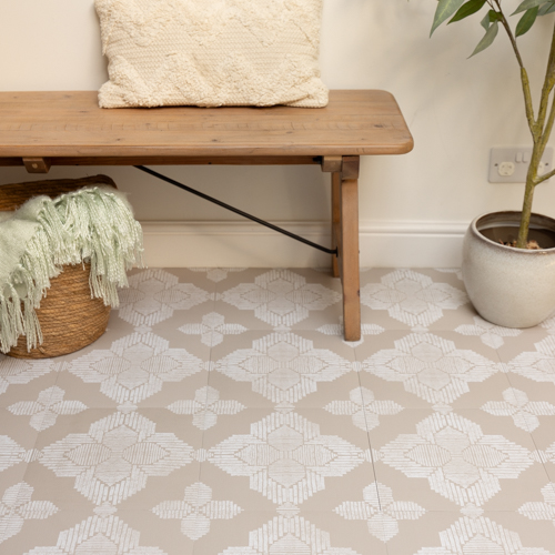 FloorPops Sullivan Peel & Stick Floor Tiles - White & Beige Farmhouse Style, 12x12 Inch