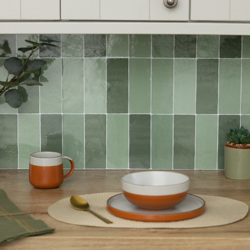 ZELLIGE LEAF GREEN 500PX (11) Quadrostyle ZELLIGE LEAF GREEN Glossy Vinyl Stickers 24cm(H) 30cm(W)