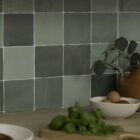 Quadrostyle ZELLIGE LEAF GREEN Glossy Vinyl Stickers 30cm(H) 30cm(W)