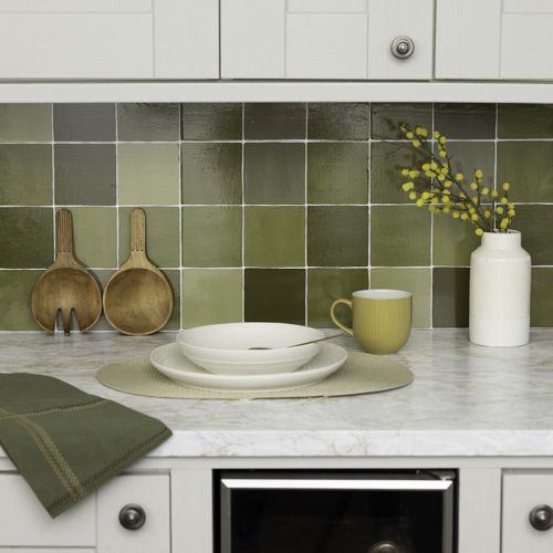 ZELLIGE OLIVE 500PX (10) Quadrostyle ZELLIGE OLIVE Glossy Vinyl Stickers 30cm(H) 30cm(W)