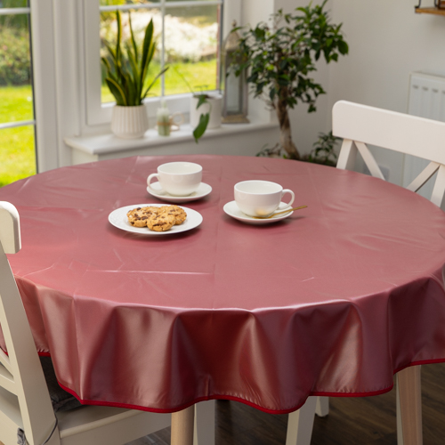 1MINERALRED(ROUND) d-c-fix Mineral Red Eco Line PVC Free Polyester Tablecloth